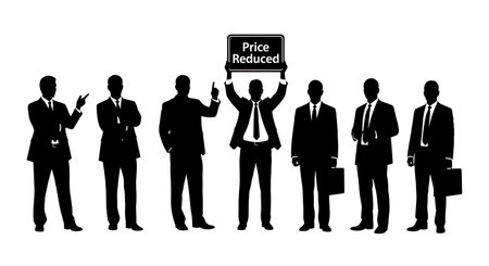 Black Solid Realtor Price Reduced Silhouettes Set of Six on White Background isolated on plain white background.のイラスト素材