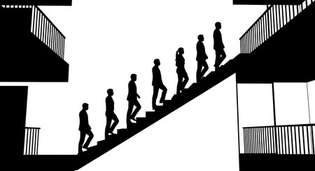 Black Solid Realtor Walking Stairs Silhouettes Set of Six on White Background isolated on plain white background.のイラスト素材