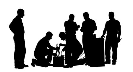 Black Solid Tractor Driver Battery Clamp Silhouettes Set of Six on White Background isolated on...