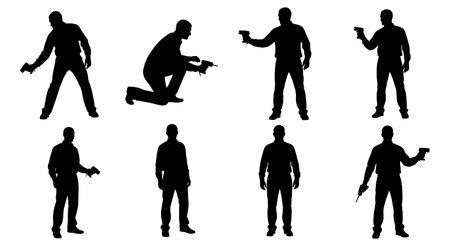 Black Solid Realtor Laser Measure Silhouettes Set of Six on White Background isolated on plain white background.のイラスト素材