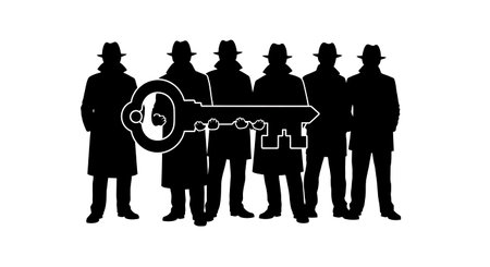 Black Solid Realtor Rubbing Chin Silhouettes Set of Six on White Background isolated on plain white background.のイラスト素材