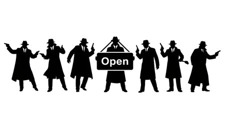 Black Solid Realtor Open Sign Silhouettes Set of Six on White Background isolated on plain white background.のイラスト素材