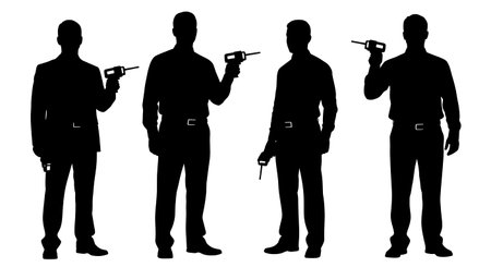 Black Solid Realtor Laser Measure Silhouettes Set of Six on White Background isolated on plain white background.のイラスト素材