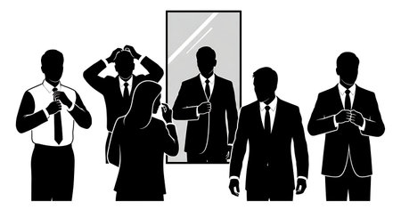 Black Solid Realtor Looking Mirror Silhouettes Set of Six on White Background isolated on plain white background.のイラスト素材