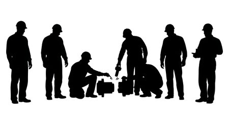 Black Solid Tractor Driver Broken Bolt Silhouettes Set of Six on White Background isolated on plain white background.のイラスト素材