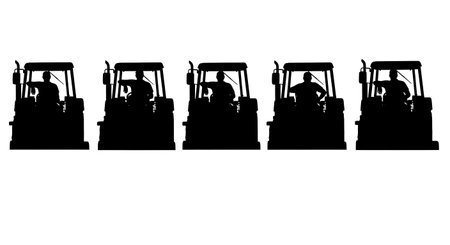 Black Solid Tractor Driver Arm Window Silhouettes Set of Six on White Background isolated on plain white background.のイラスト素材