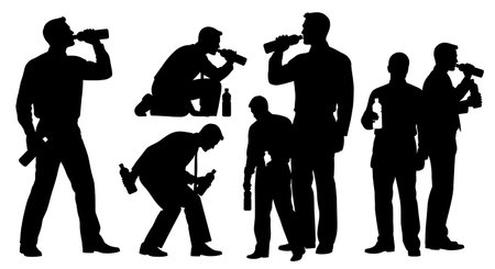 Black Solid Realtor Water Bottle Silhouettes Set of Six on White Background isolated on plain white background.のイラスト素材