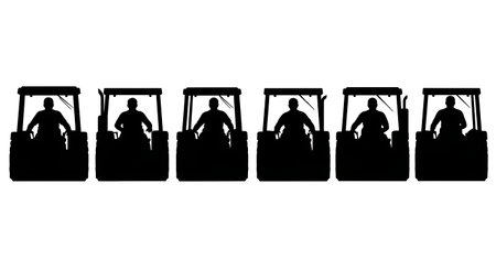 Black Solid Tractor Driver Waiting Cab Silhouettes Set of Six on White Background isolated on plain white background.のイラスト素材