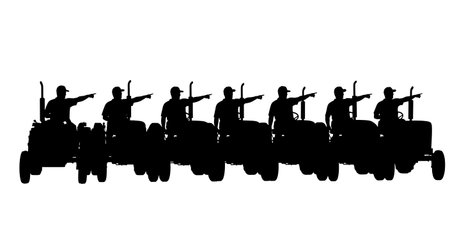 Black Solid Tractor Driver Pointing Forward Silhouettes Set of Six on White Background isolated on plain white background.のイラスト素材