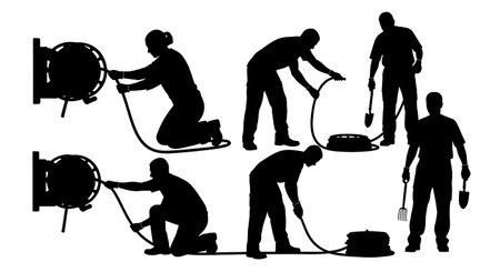 Black Solid Horticulturist Sorting Seeds Silhouettes Set of Six on White Background isolated on plain white background.のイラスト素材