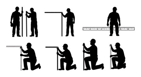 Black Solid Inspector Attic Insulation Silhouettes Set of Six on White Background isolated on plain white background.のイラスト素材