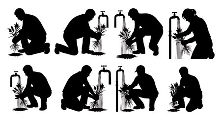 Black Solid Horticulturist Soil Probe Silhouettes Set of Six on White Background isolated on plain white background.のイラスト素材