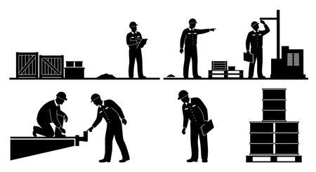 Black Solid Inspector Fume Hood Silhouettes Set of Six on White Background isolated on plain white background.のイラスト素材