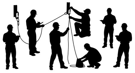 Black Solid Inspector Anchor Point Silhouettes Set of Six on White Background isolated on plain white background.のイラスト素材