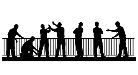 Black Solid Inspector Deck Railing Silhouettes Set of Six on White Background isolated on plain white background.のイラスト素材