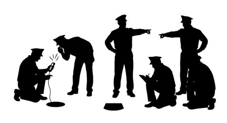 Black Solid Inspector Drain Odor Silhouettes Set of Six on White Background isolated on plain white background.のイラスト素材