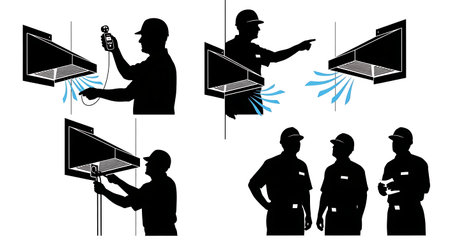 Black Solid Inspector Dryer Vent Silhouettes Set of Six on White Background isolated on plain white background.のイラスト素材