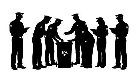 Black Solid Inspector Biohazard Bin Silhouettes Set of Six on White Background isolated on plain white background.のイラスト素材