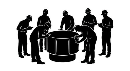 Black Solid Inspector Cylinder Cap Silhouettes Set of Six on White Background isolated on plain white background.のイラスト素材