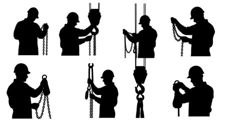 Black Solid Inspector Rigging Check Silhouettes Set of Six on White Background isolated on plain white background.のイラスト素材