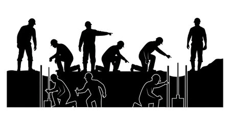 Black Solid Inspector Trench Check Silhouettes Set of Six on White Background isolated on plain white background.のイラスト素材