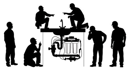 Black Solid Inspector Water Filter Silhouettes Set of Six on White Background isolated on plain white background.のイラスト素材