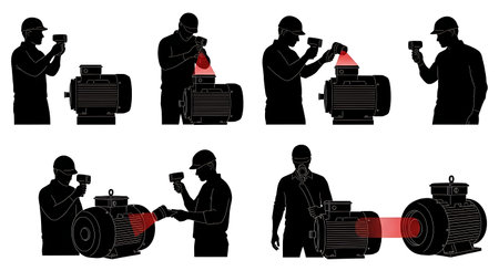 Black Solid Inspector Thermal Check Silhouettes Set of Six on White Background isolated on plain white background.のイラスト素材