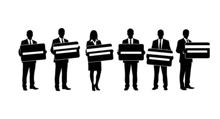 Black Solid Planner Key Card Silhouettes Set of Six on White Background isolated on plain white background.のイラスト素材