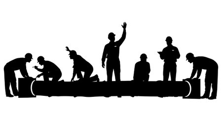 Black Solid Inspector Ventilation Check Silhouettes Set of Six on White Background isolated on plain white background.のイラスト素材