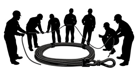 Black Solid Inspector Wire Rope Silhouettes Set of Six on White Background isolated on plain white...