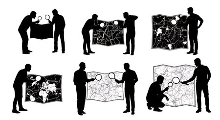 Black Solid Planner Confused Scratch Silhouettes Set of Six on White Background isolated on plain white background.のイラスト素材