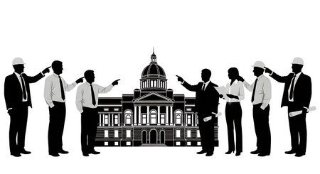 Black Solid Planner Heritage Preservation Silhouettes Set of Six on White Background isolated on plain white background.のイラスト素材