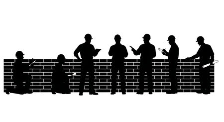Black Solid Planner Brick Inspection Silhouettes Set of Six on White Background isolated on plain white background.のイラスト素材