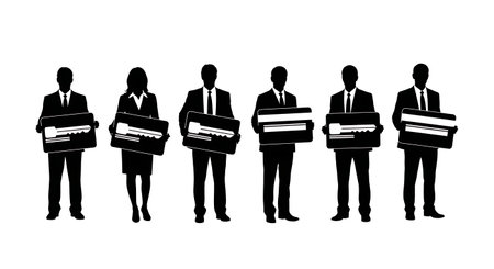 Black Solid Planner Key Card Silhouettes Set of Six on White Background isolated on plain white background.のイラスト素材