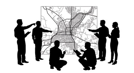 Black Solid Planner Bike Lane Silhouettes Set of Six on White Background isolated on plain white background.のイラスト素材