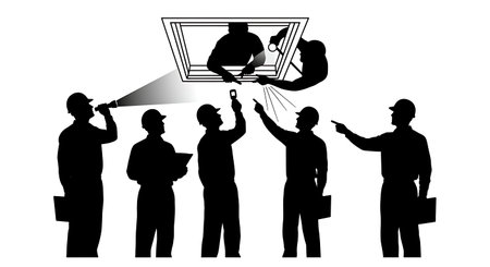 Black Solid Inspector Attic Hatch Silhouettes Set of Six on White Background isolated on plain white background.のイラスト素材