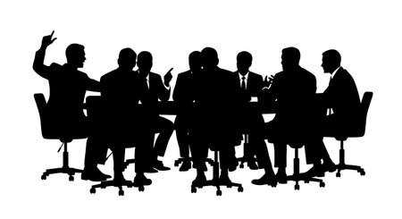 Black Solid Realtor Negotiating Table Silhouettes Set of Six on White Background isolated on plain white background.のイラスト素材