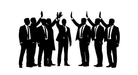 Black Solid Realtor Team Highfive Silhouettes Set of Six on White Background isolated on plain white background.のイラスト素材