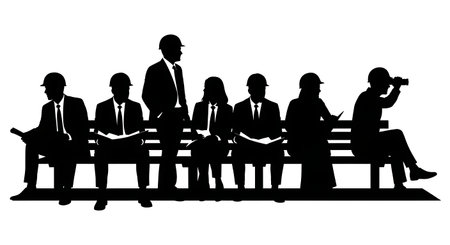 Black Solid Planner Park Observation Silhouettes Set of Six on White Background isolated on plain white background.のイラスト素材