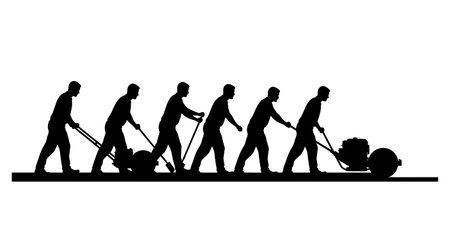 Black Solid Gardener Lawn Roller Silhouettes Set of Six on White Background isolated on plain white background.のイラスト素材