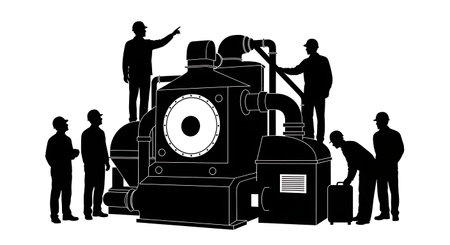 Black Solid Agricultural Engineer Grain Dryer Silhouettes Set of Six on White Background isolated on plain white background.のイラスト素材