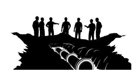 Black Solid Agricultural Engineer Drainage Plan Silhouettes Set of Six on White Background isolated on plain white background.のイラスト素材