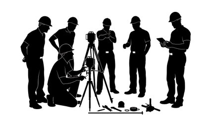 Black Solid Agricultural Engineer Laser Receiver Silhouettes Set of Six on White Background isolated on plain white background.のイラスト素材