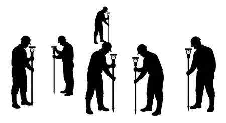 Black Solid Agricultural Engineer Penetrometer Silhouettes Set of Six on White Background isolated on plain white background.のイラスト素材