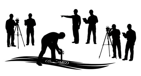 Black Solid Agricultural Engineer Stream Flow Silhouettes Set of Six on White Background isolated on plain white background.のイラスト素材