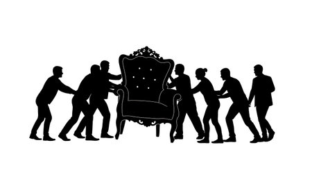 Black Solid Designer Dragging Chair Silhouettes Set of Six on White Background isolated on plain...