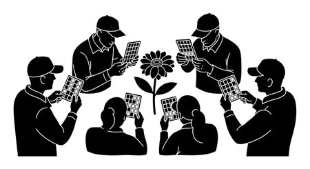 Black Solid Horticulturist Color Chart Silhouettes Set of Six on White Background isolated on plain white background.のイラスト素材