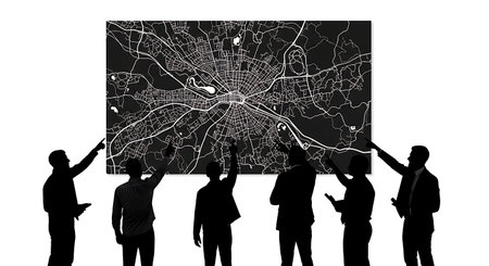 Black Solid Designer Pointing Map Silhouettes Set of Six on White Background isolated on plain white background.のイラスト素材