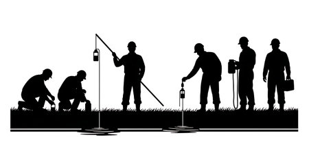 Black Solid Agricultural Engineer Water Sample Silhouettes Set of Six on White Background isolated on plain white background.のイラスト素材