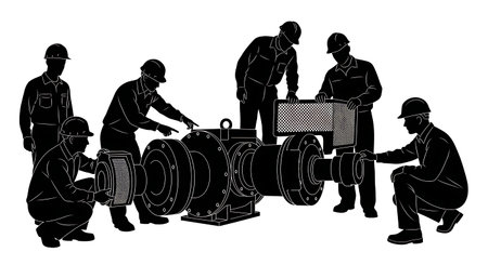 Black Solid Agricultural Engineer Guard Check Silhouettes Set of Six on White Background isolated on...